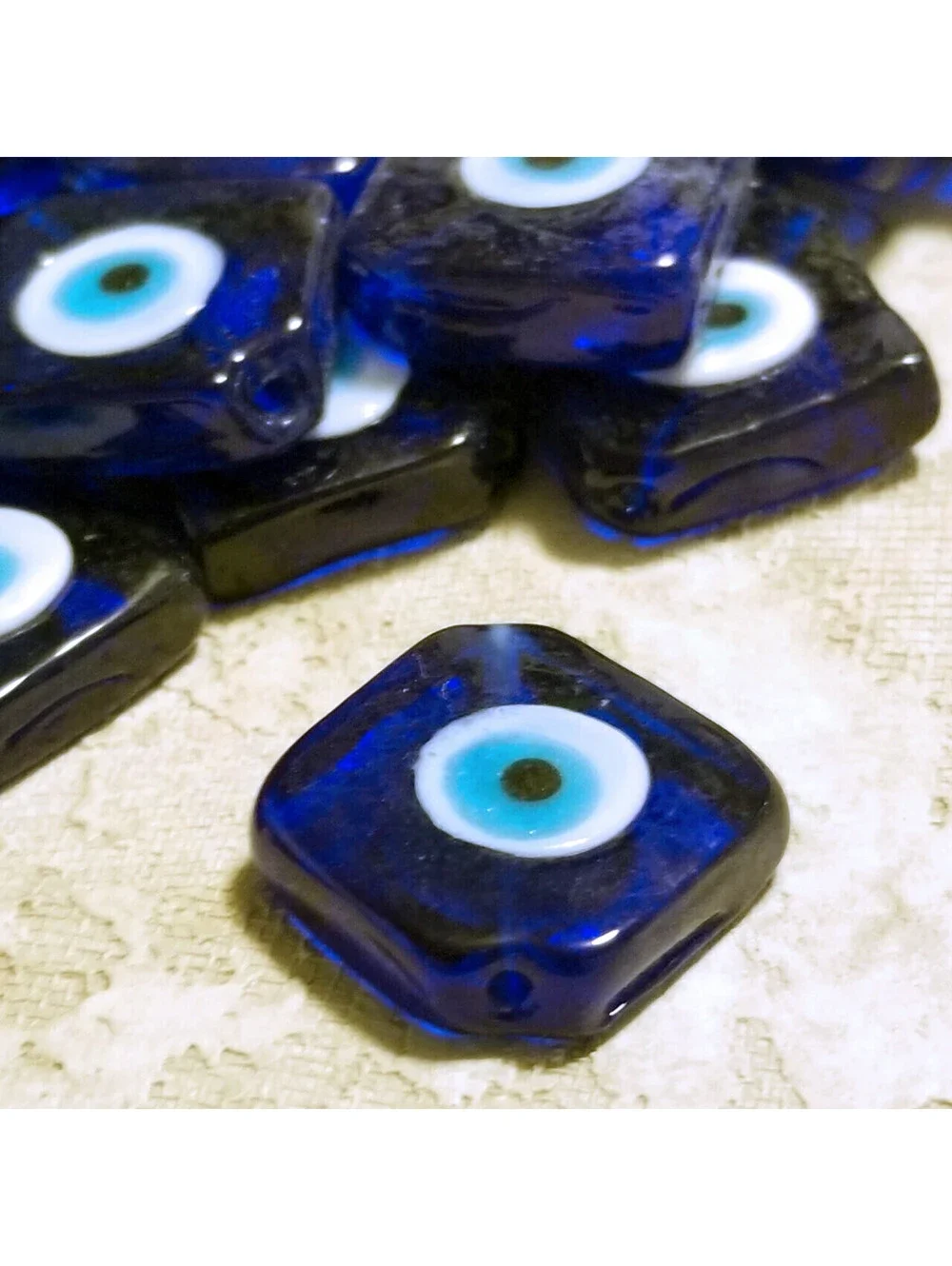 Handcrafted Turkish Evil Eye Lampwork Glass Focal Beads Cobalt Blue 2 pcs